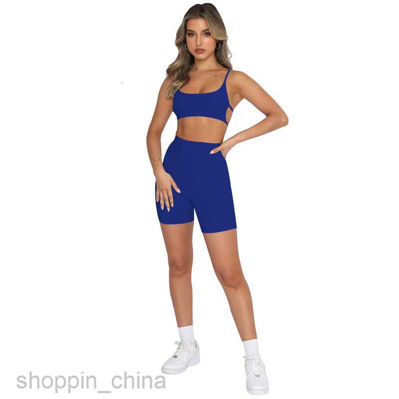Women's Tracksuits Summer New Solid Color Sexy suspender Open Back Top Women's Fashion Sports Shorts Set Sets