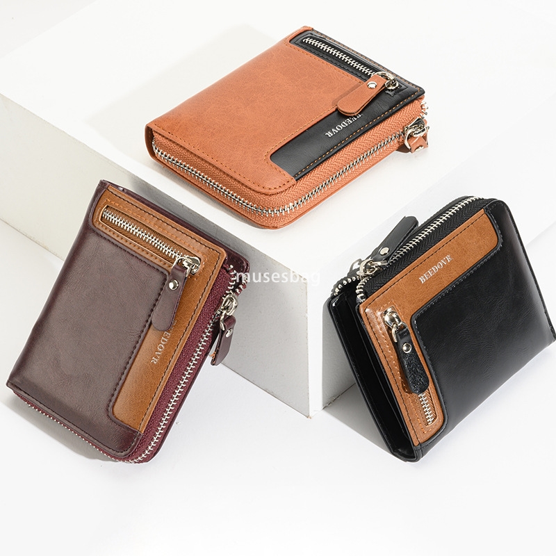 Designer Men's High Quality Classic Retro RFID Anti Theft Brush Wallet Practical Multi functional Short Vertical Zipper Wallet Multi functional Z