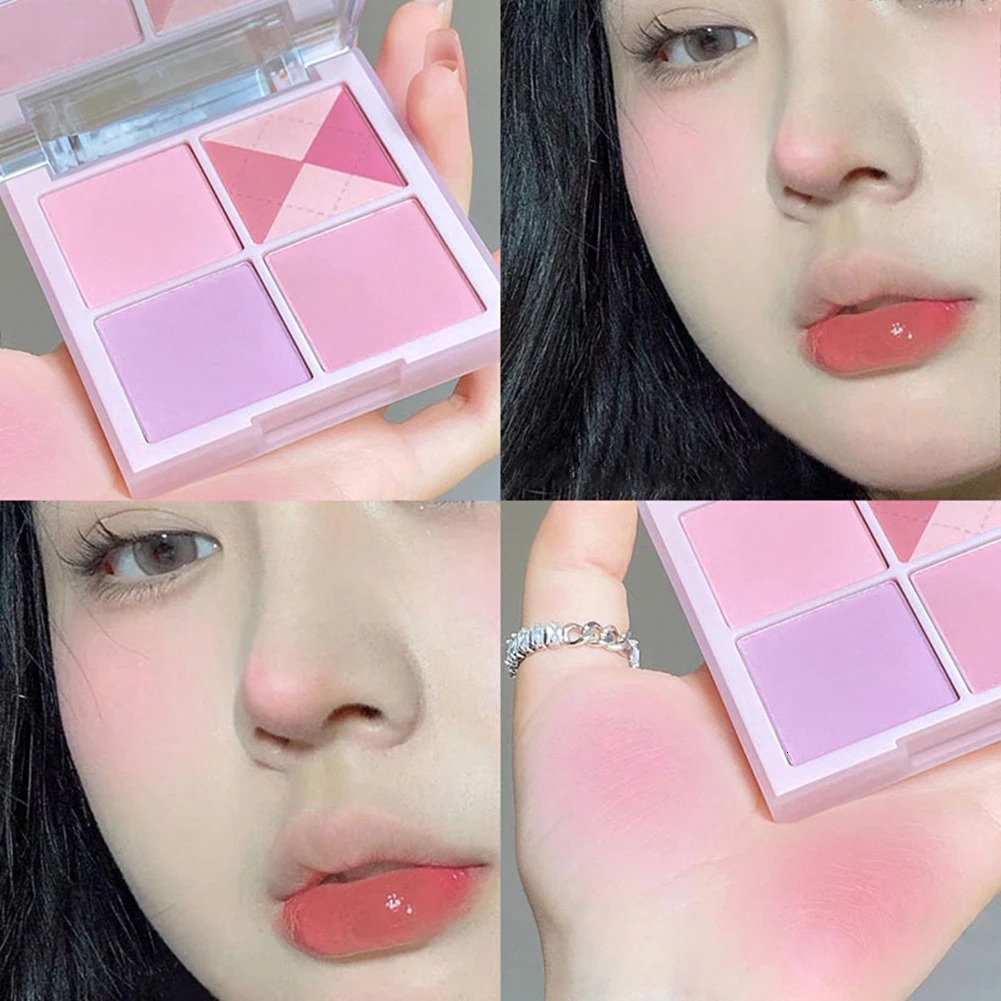 Blush Palette Powder 4 Color Blush Shades Matte Natural Glow Long-Lasting Pigment Face Blusher Girls Women Cosmetics 240624
