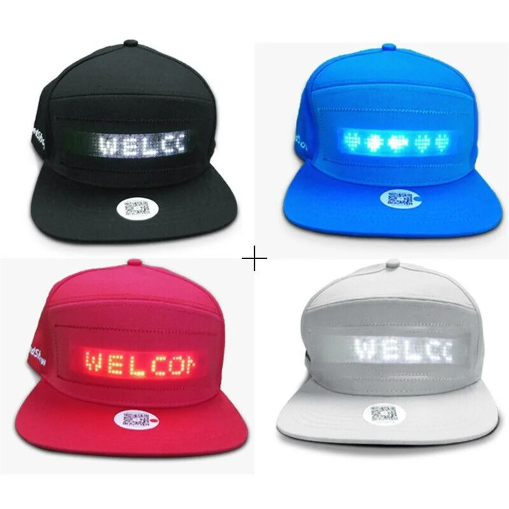 Unisex Baseball Cap USB Rechargeable Bluetooth APP Programmable LED Scrolling Message Display Board Hip Hop Street Hat 240530