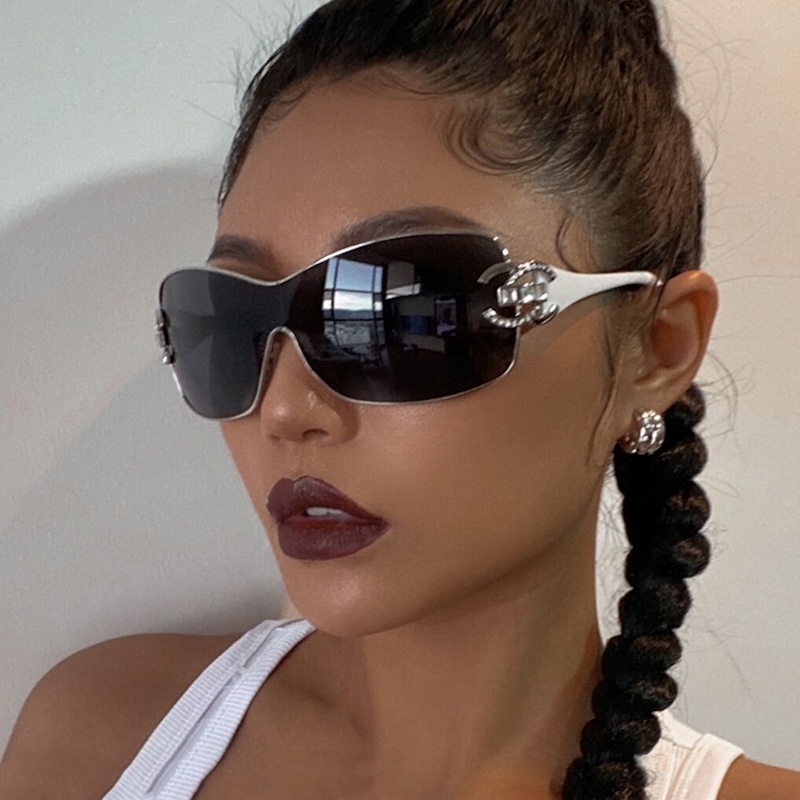 Oversized Rimless Sunglasses Women 2000S Sunglasses Gradient Sun Glasses Rectangle Cutting Lens Ladies big Square Y2K Style Women Eyewear S82 7219 IVI