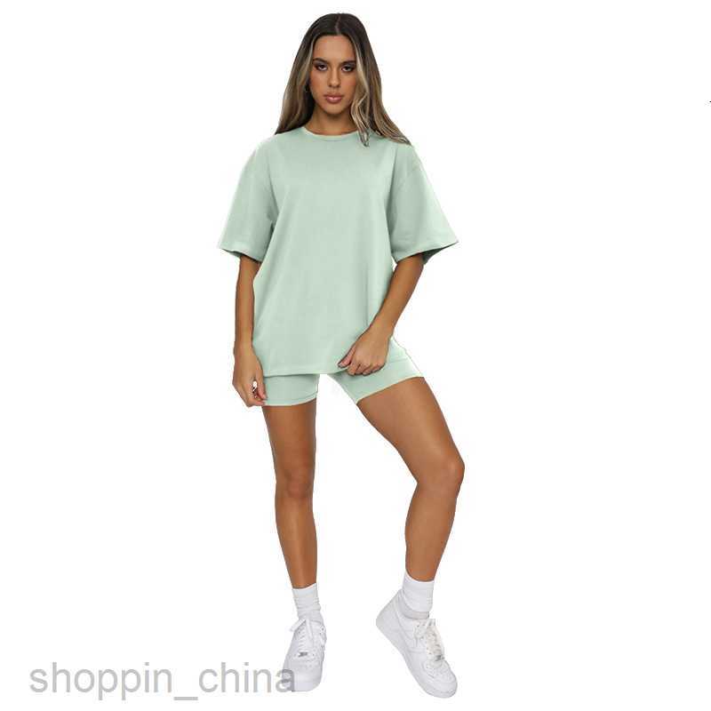 Women's Tracksuits Summer solid color short sleeve round neck Pullover Top urban casual shorts fashion suit new women's products Sets