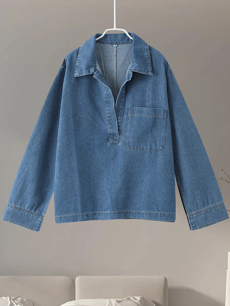 Spring Casual Denim Top Pants Sets Women Long Sleeve Turndown Collar Pullover Wide Leg Pant Female Suit Summer Lady Outfits 240618