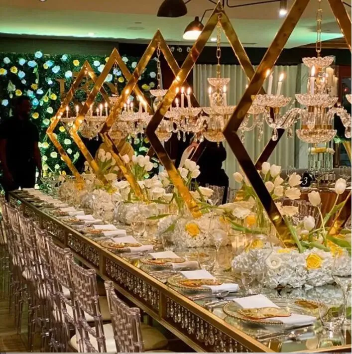 4pcs Wedding Gold Metal Tall Diamond Table Centerpieces With candle holder for wedding backdrop arch stage decor ZZ