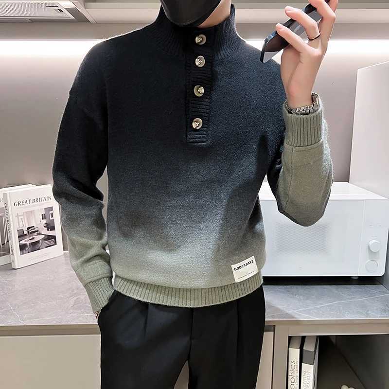 Men's Sweaters Mens High Quality Stylish Knit Sweaters/Male Slim Fit Brand Clothing Pullover Mens Gradient Single-breasted Sweaters 3XL-M Y240622