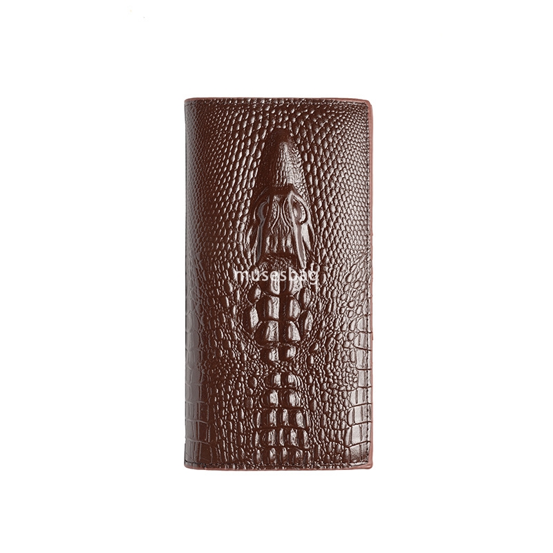 Fashionable men's designer classic minimalist crocodile pattern long wallet casual multi-functional US dollar large bill lightweight and practica