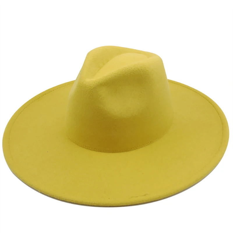 9.5CM Wide Brim Big Fedora Hat Spring Winter Wool Felt Leisure Hat Panama Jazz Hat 18 colors 240625