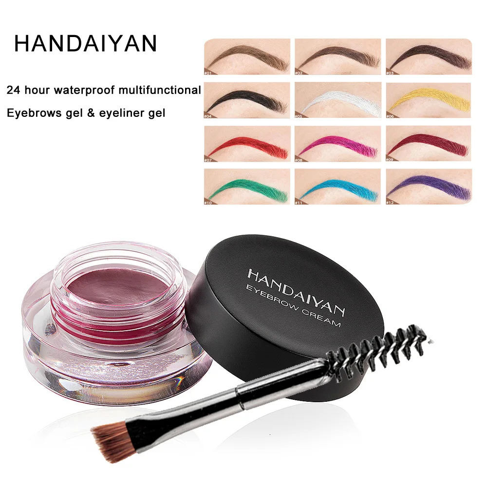 HANDAIYAN 12 Color Waterproof Eyebrow Cream Professional Eyeliner Eyebrow Gel High Brow Tint Black Eye Brow Makeup Tools 240625