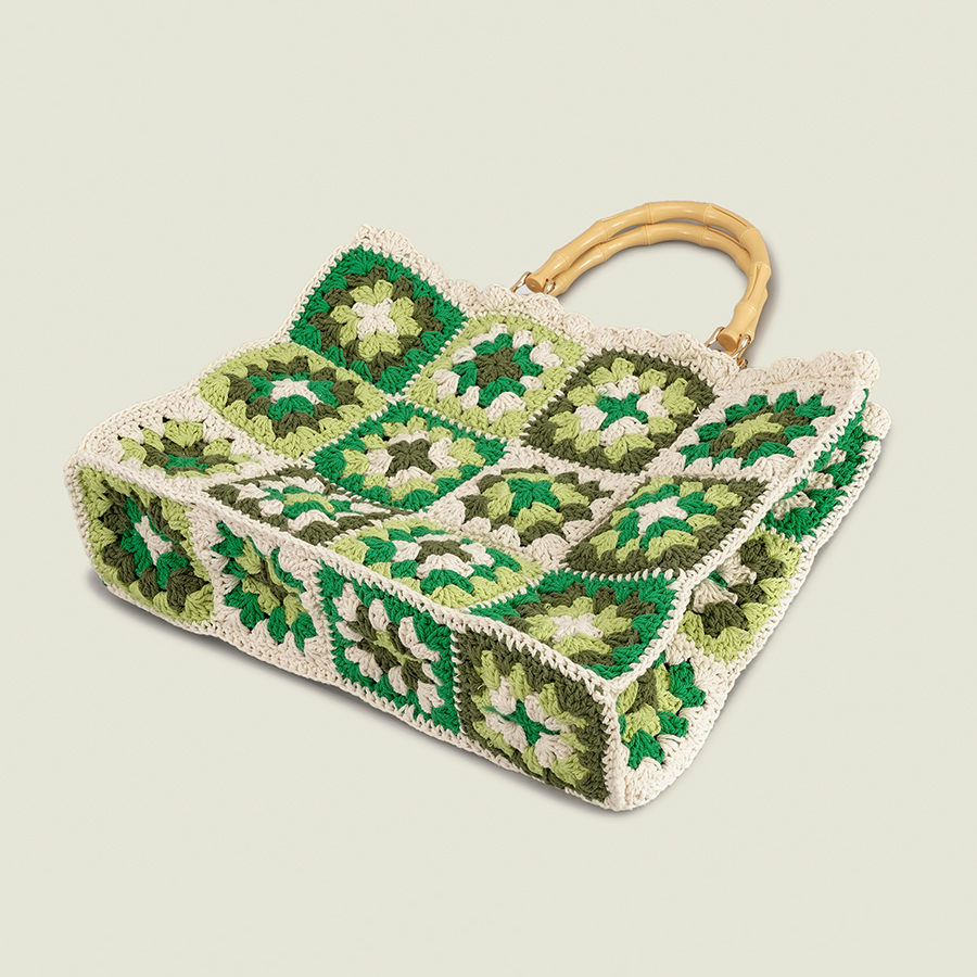 Bohemian Large Crochet Tote Bag Vintage Bamboo Handle Women Handbgs Granny Square Knitted Hand Bags Trend Big Lady Shopper Purse H6.25#99 ddmy 0952