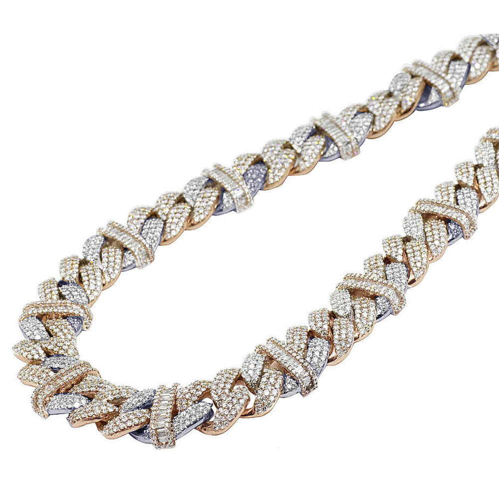 High Quality Customized 16 Mm Cuban Link Moissanite Diamond Chain 925 Sterling Silver White Yellow Gold Diamond Chain