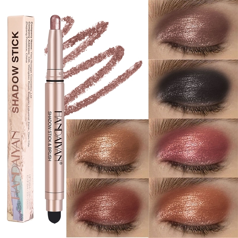 Double-head Eyeshadow Stick Diamond Shimmer Highlighter Pencil Pearl Pigment Long Lasting Cream Eye Shadow Matte Brush Pen 240624