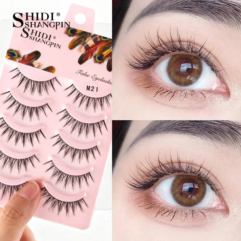 Manga Lashes 5 Pairs Anime Cosplay Faux Mink Korean Natural short Full Strip Clear Band Soft Eyelashes Extension 240624
