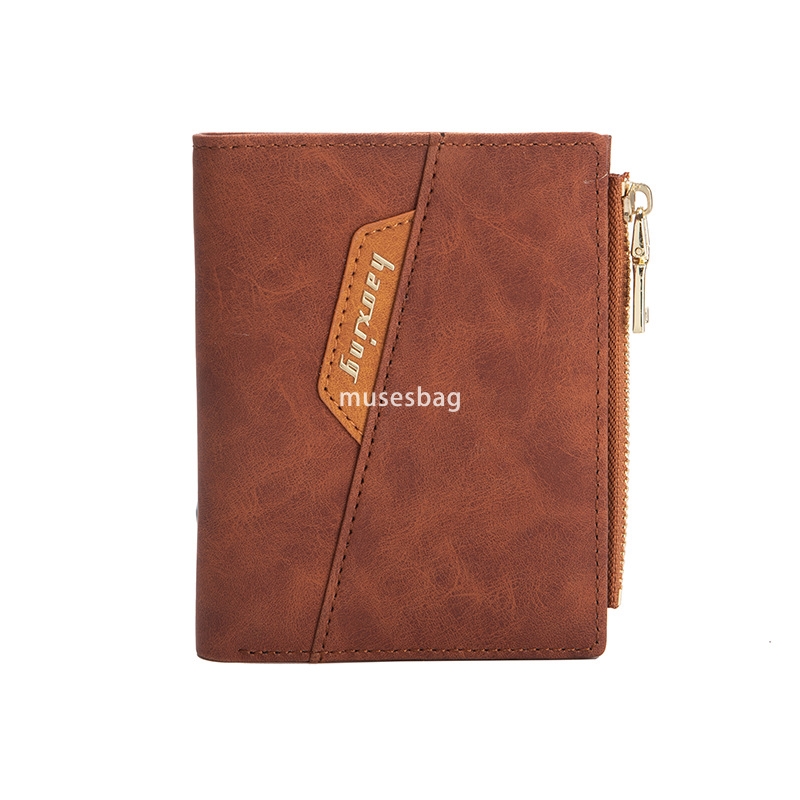 Fashionable men's designer classic PU wallet European and American retro multifunctional stitching short style multi card clip vertical style zer