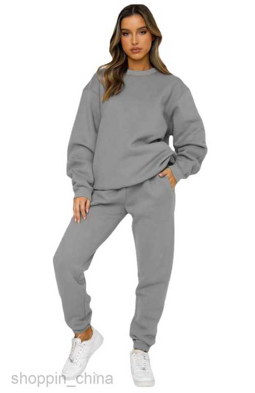 Women's Tracksuits Autumn and winter solid color round neck Pullover trousers women's fashion leisure long sleeve sweater set new products S