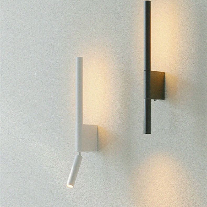Black Long Wall Mount Bedside LED Night Reading Lamp with Switch Minimalist Modern Hotel Rotatable Wall Sconce Light Fixture