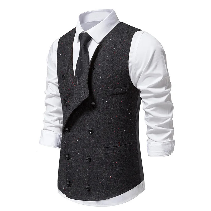 #4866 Autumn Winter Mens Vest Double Breasted Sleeveless Mens Blazer Vest Slim Fit Vintage Office Mens Waistcoat Split Joint 240615