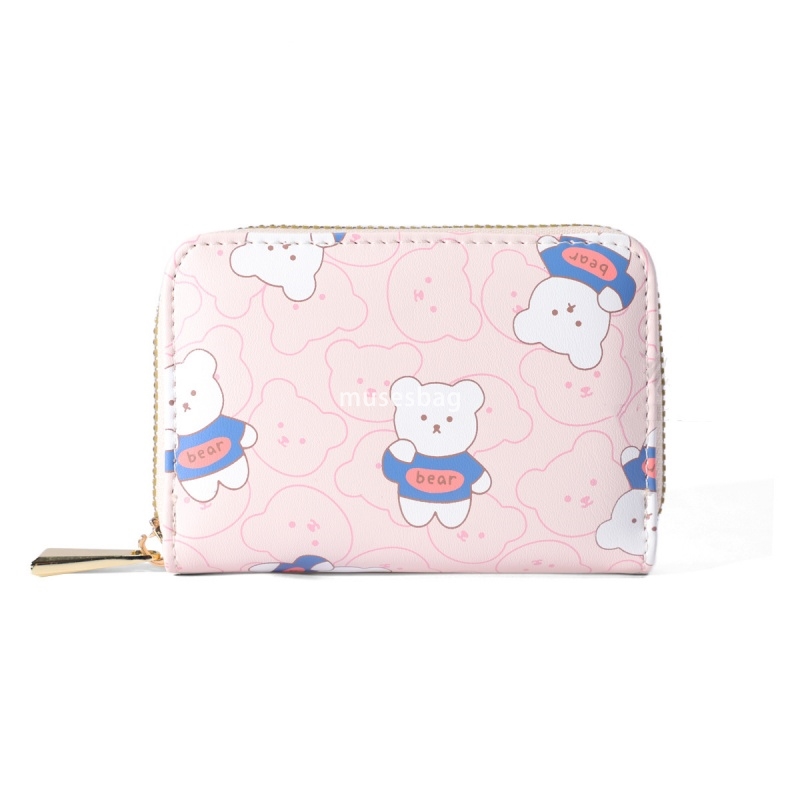 Fashionable Women's Designer Classic Vintage Zipper Mini Cute Cartoon Cute Bear Lightweight and Practical Multi functional Multi Card Position Or