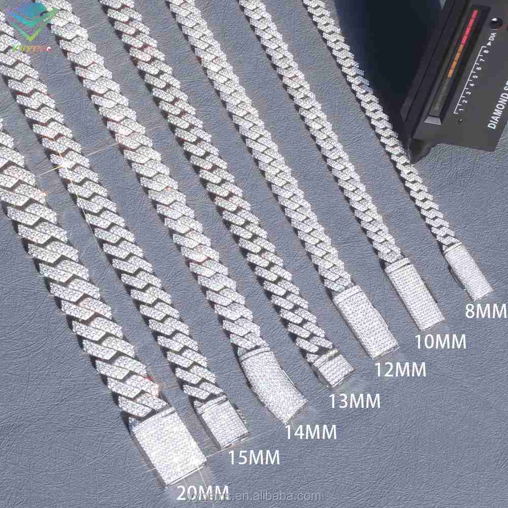 design 2rows 8mm-15mm VVS Moissanite Dia Chain S Sterg Sier Cuban k for men hiphop fine jewlery necklaces