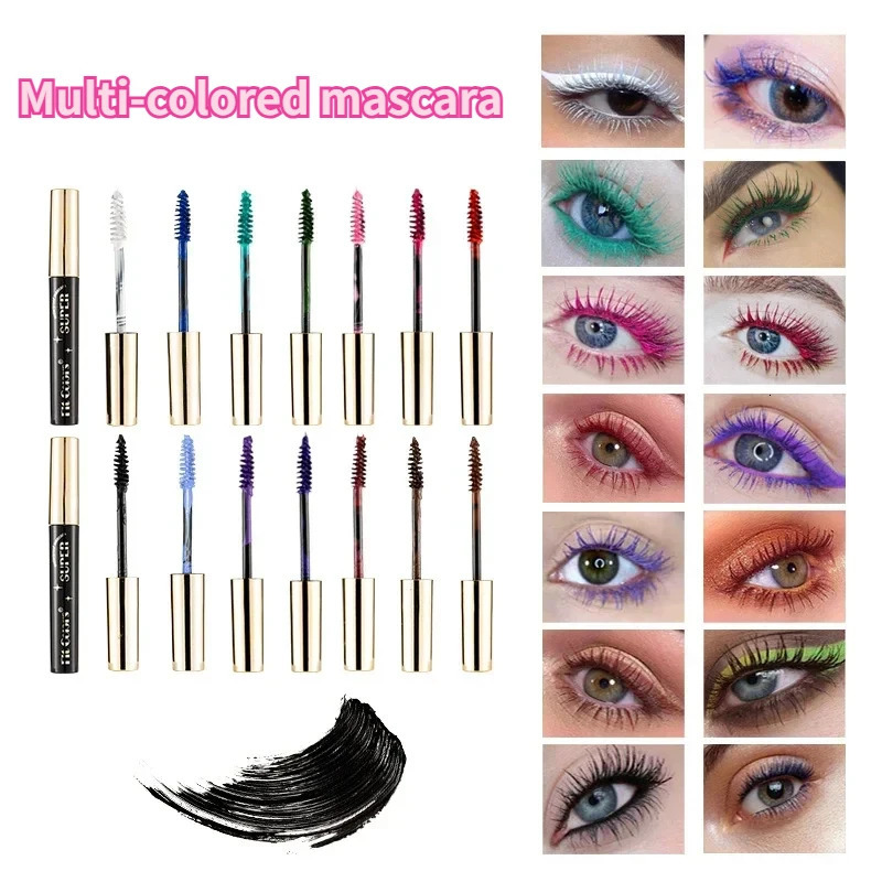 14 Color Mascara Thick Curl Waterproof Non-smudding Stage Makeup Natural Lasting Purple White Red 240625