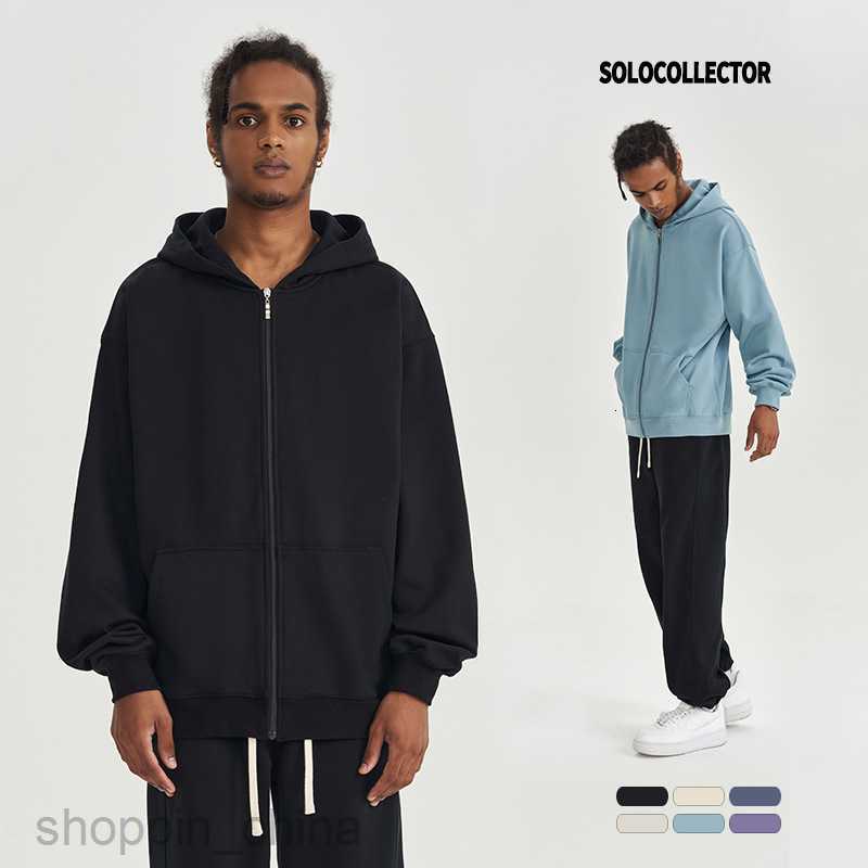 Men's Hoodies Sweatshirts Autumn/Winter New 450G Terry Loose Fashion Brand Zipper Hoodie Solid Color Casual Men Warm Coat