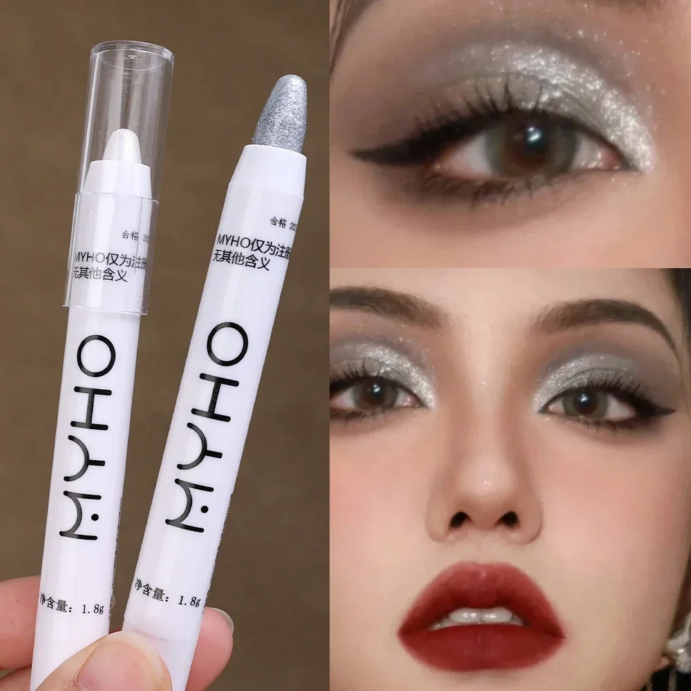 Glitter Silver Eyeshadow Pen Waterproof Lasting Shimmer Matte White Lying Silkworm Eyeshadow Highlighter Stick Eyes Makeup Tools 240624