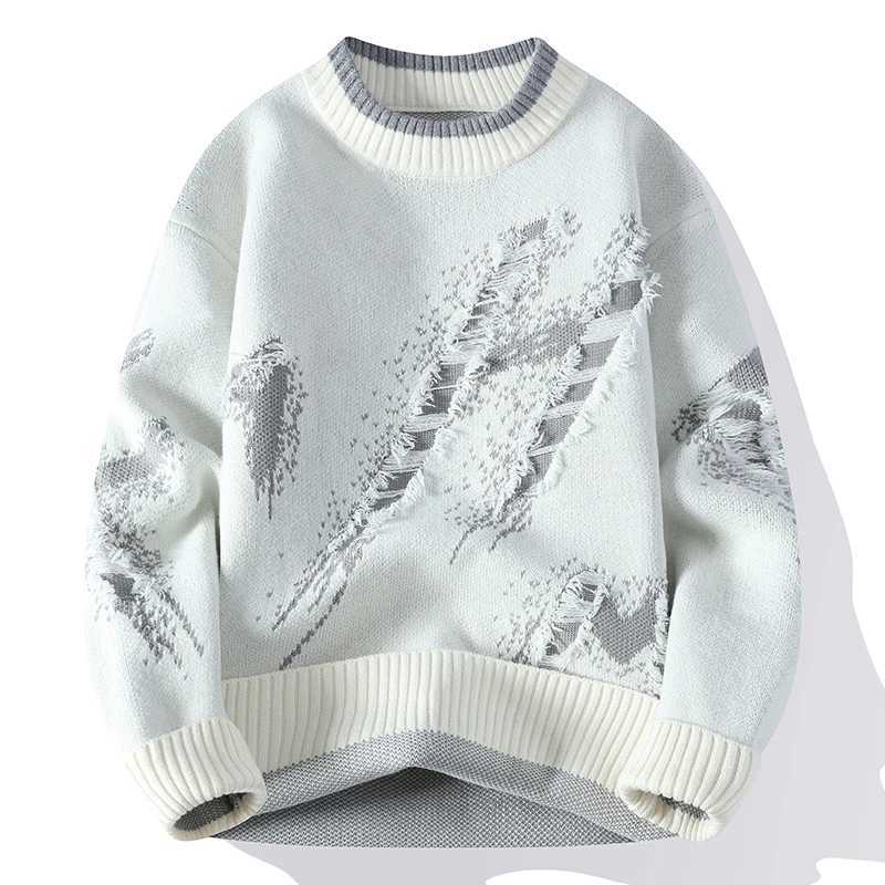 Men's Sweaters Korean Style Mens Hole Decoration Knitted Sweater/Male Slim Fit High Quality Long Slve Pullover Man Casual Sweater 4XL-M Y240622TD
