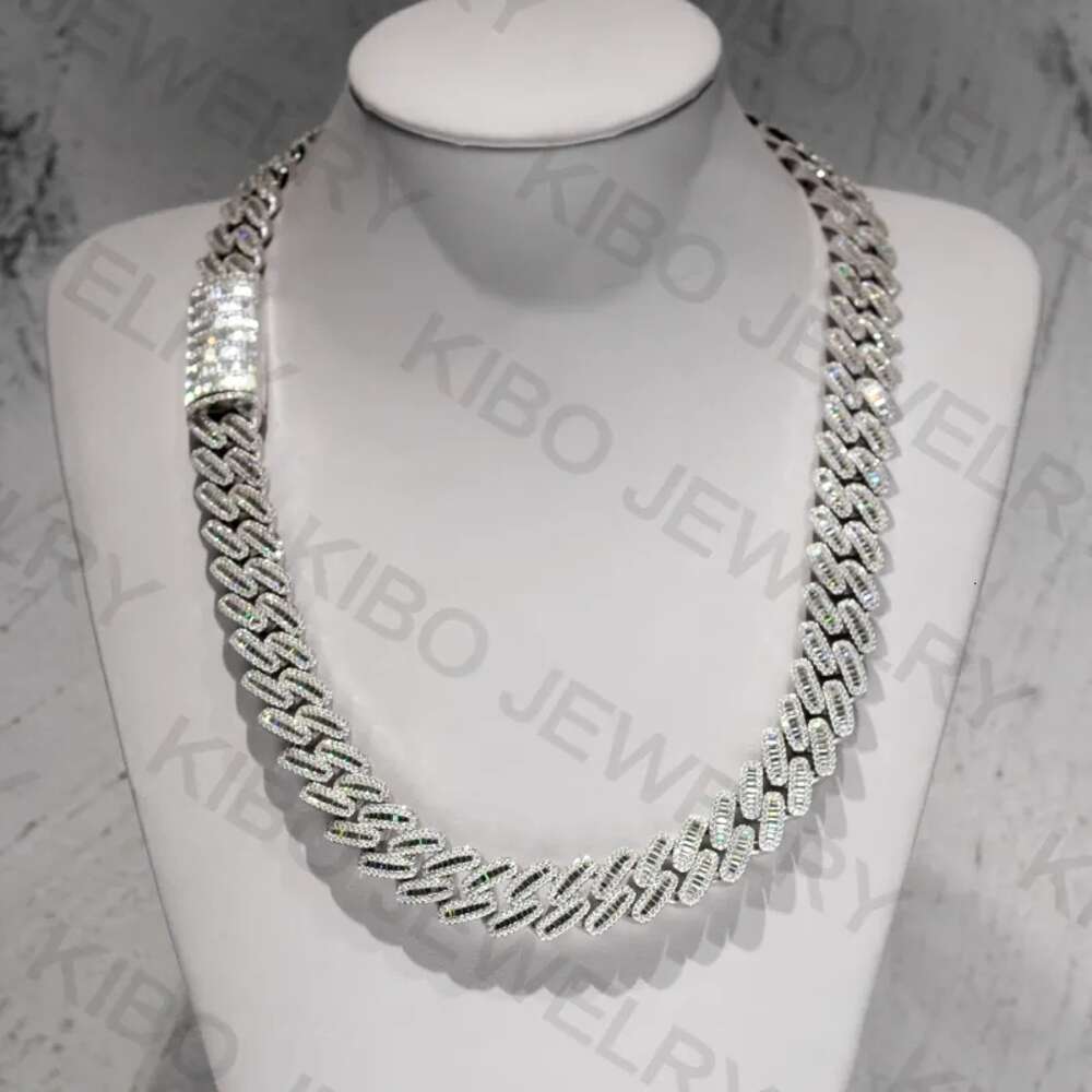 Iced Out Chaine for Mens 925 Sterling Silver Chains Baguette Cut Moissanite Diamond 18mm Vvs Cuban Link Chain