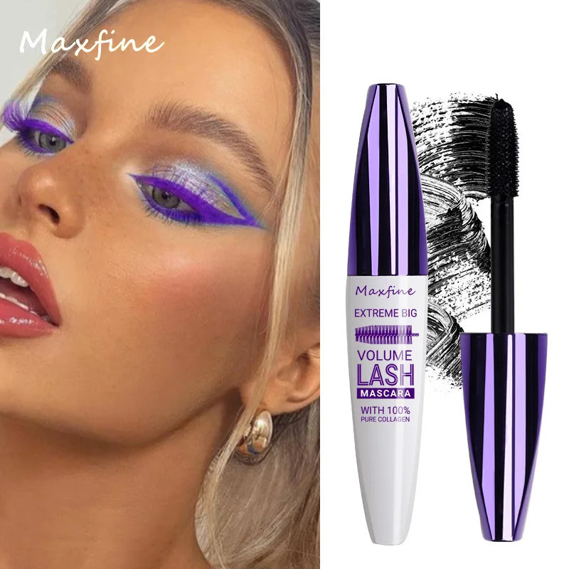 5D Purple Blue Mascara Long-lasting Non-smudged Curling Styling Eyelash Paste Large Head Brush Thick Lashes Extension Cosmetics 240624