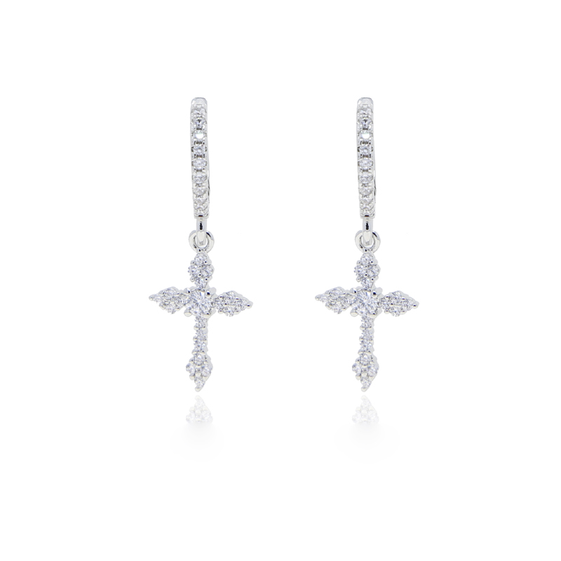 Men Women Cross Drop Dangle Earrings Micro Pave Bling Cz Fashion Party Punk Earring Jewelry Ice Out Long Earrings