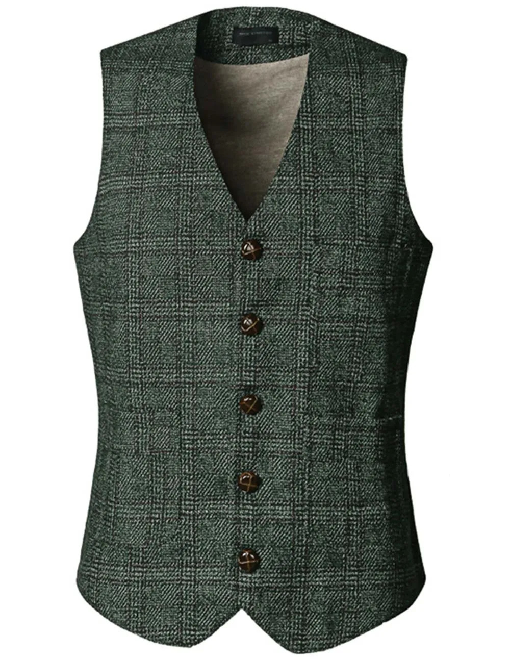 Mens Vintage Business Vest Plaid Classic Coat Tweed Slim Fit Formal Waistcoat for Wedding Groomsmen 240615