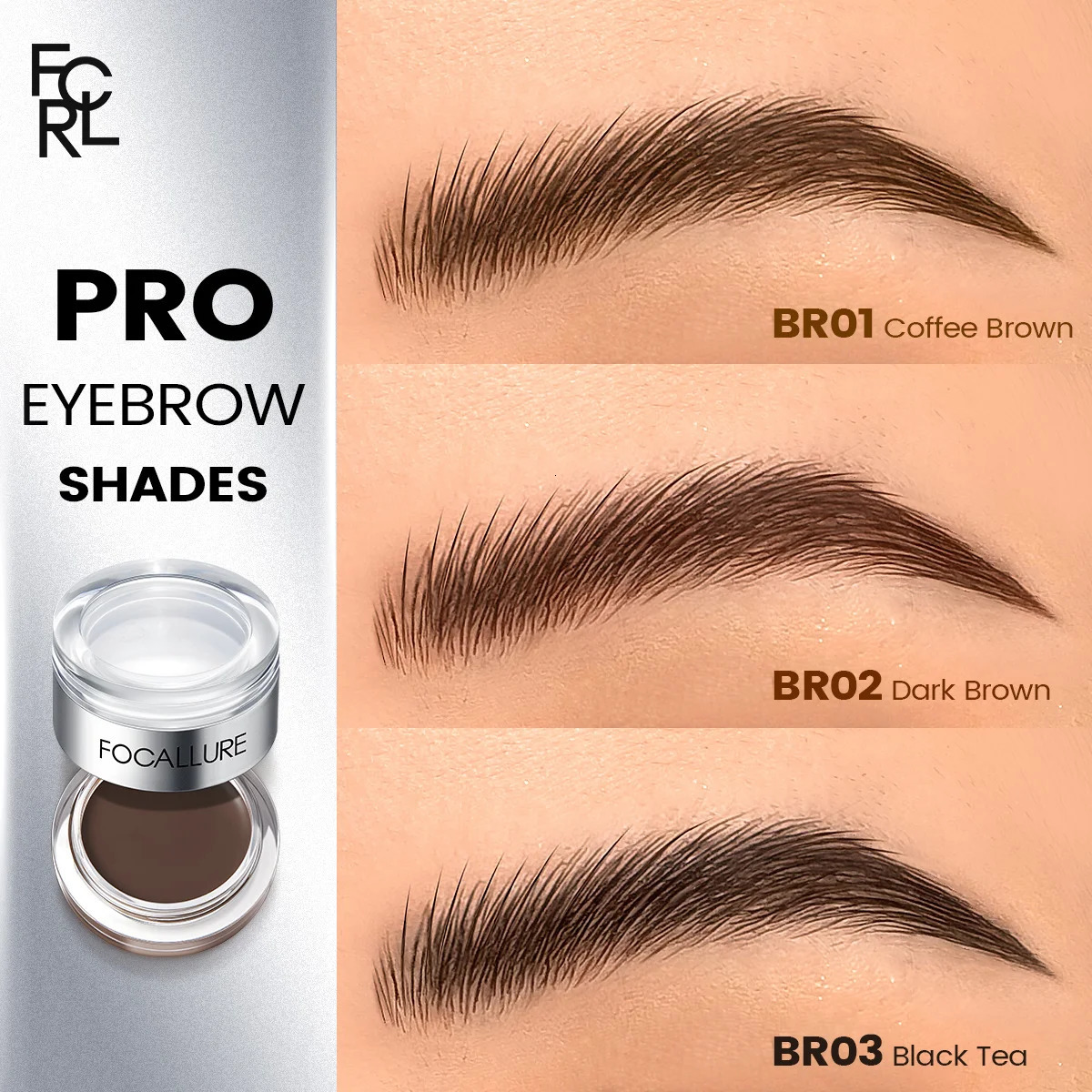 FOCALLURE 2 In 1 Eyebrow Pomade Gel Wax Makeup Waterproof Long Lasting 3 Colors Eyebrow Enhancer Cream Cosmetics With Brush 240625
