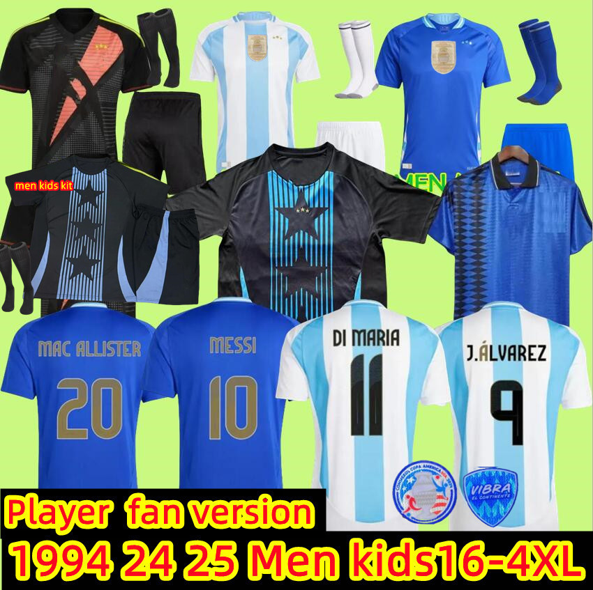 S- 4XL Argentina 3 star Soccer Jerseys Commemorative 24 25 Fans Player Version MESSIS MAC ALLISTER DYBALA DI MARIA MARTINEZ DE PAUL Kids Kit 1994 Retro Pre match uniform