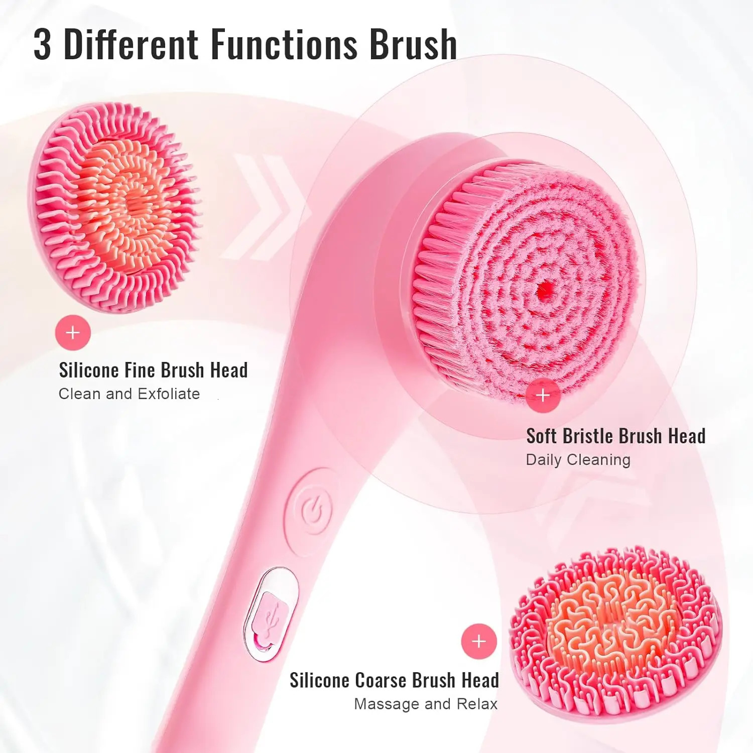 Electric Shower Brush Set for Whole Body Cleaning Back Scrubber 3 Cleaning Heads 2 Speeds Bathing Brush Massage Exfoliator Brush 240624