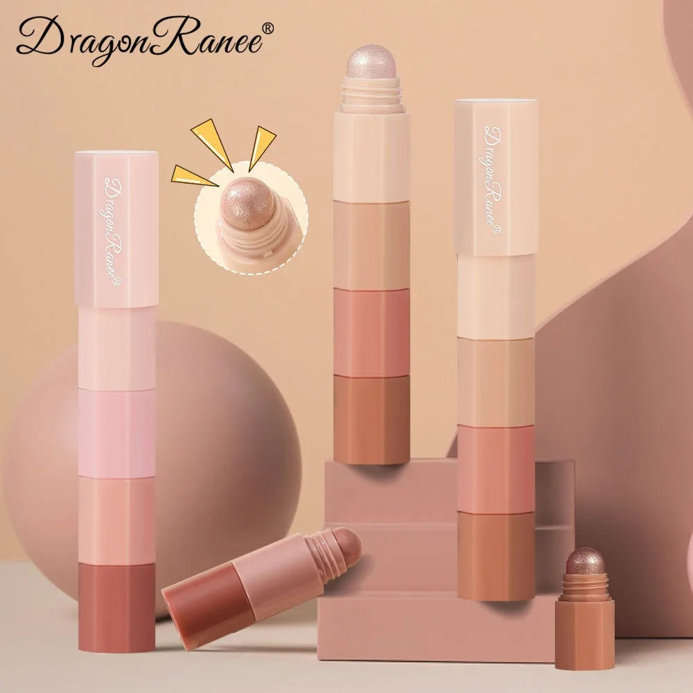 Coral Brown Mini Eye Shadow Stick 4 IN 1 Combo Pearlescent Metallic High Gloss Highlighter Multi-purpose Eyeshadow Crayon Pen 240624
