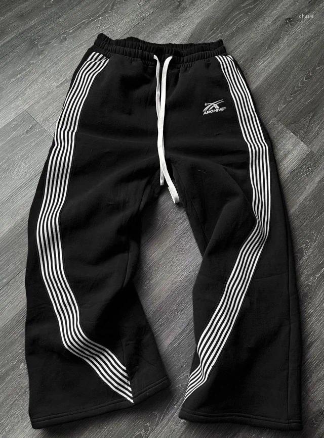 Mens Pants Retro Side Striped Trousers Casual Y2K Summer High Street Drawstring Loose Straight For Men And Women Couples