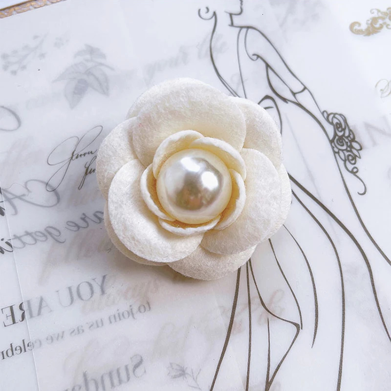 AnXin SH White Camellia Brooch Handmade Collar Black Wine Red Rose Stereo Brooch Battery Advanced Decorative Battery 240617