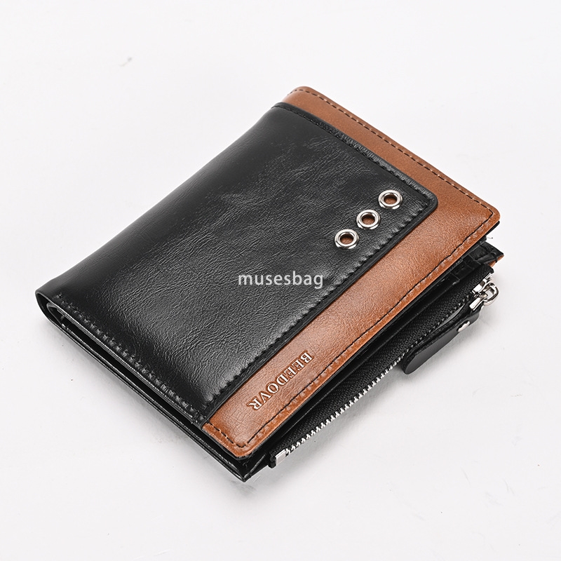High end men's designer wallet with RFID anti-theft brush short western-style wallet 20% discount multiple card slots oil wax leather practical c