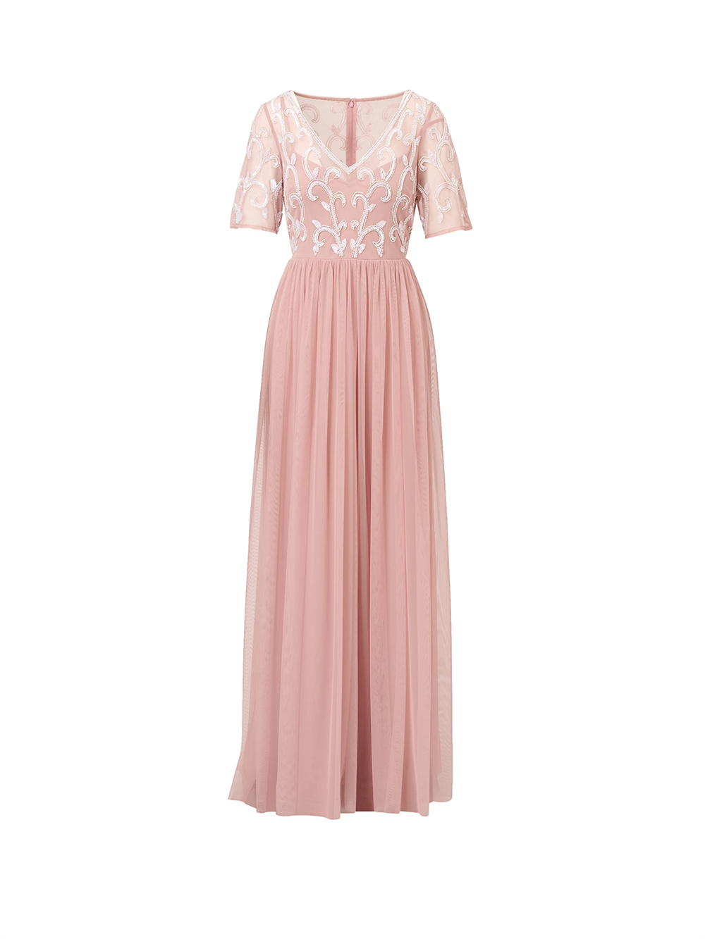 Long Prom Dresses Sequins Short Sleeve Deep V-Neck Chiffon A-Line Plus Size Formal Occasion Evening Party Gown Pd24