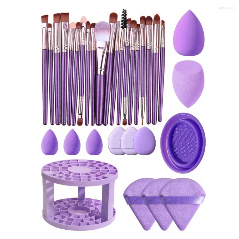 Makeup Brushes 33pcs Brush Set With Storage And Drying Rack Cleaning Tray Facial Tool Set.