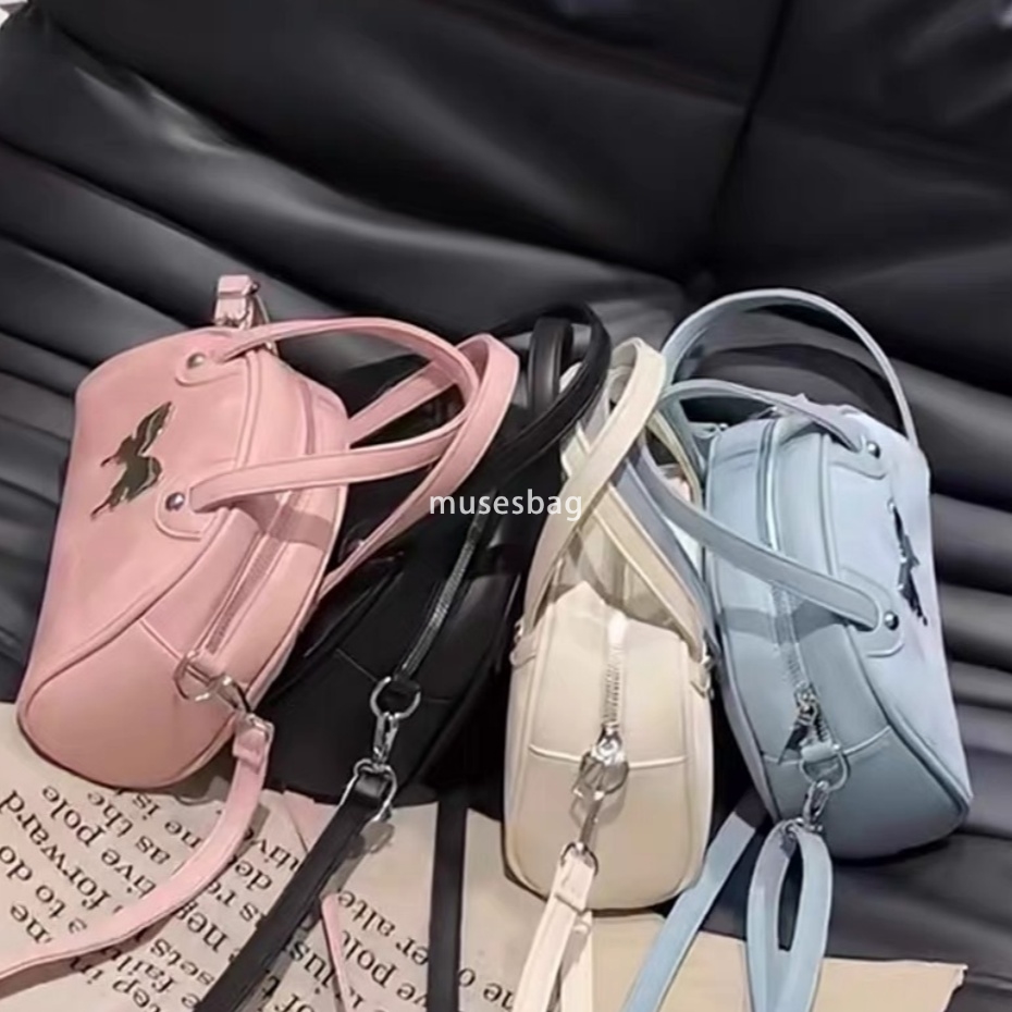 Street trend niche design high-quality soft leather bag women's new cute butterfly design Boston bag high-end feel handheld commuting diagonal cr