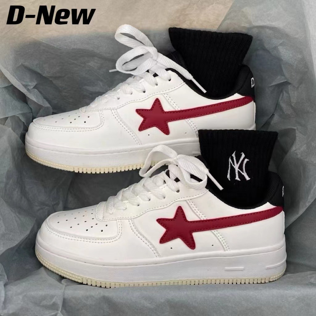 Men Women Star Board Shoes New Hot Sale Vintage White Shoes Thick-soled Athleisure Style Shoes Trendy Red Free shipping