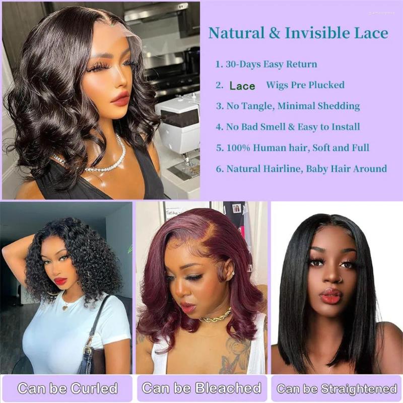 Body Wave Human Hair Bob Wig 13X4 HD Lace Frontal Wigs Pre Plucked Brazilian Wavy Short Remy Natural Black For Women