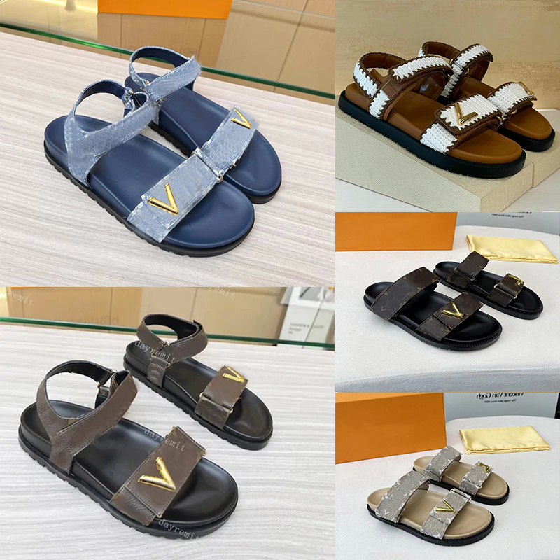 Designer Sandals Women Slippers Sunset Comfort Sandal Velcro Slipper Leather Shoe Flat Slides Summer Beach Flip Flops Ladies Outdoor Shoe