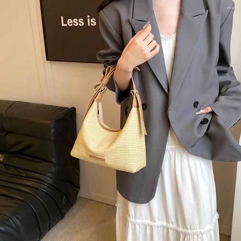 Bag Woven Crescent Shoulder Fashion Sg Large Capacity Stylish Messenger Bags Adjustable Strap Bow Handle For Summer Beach