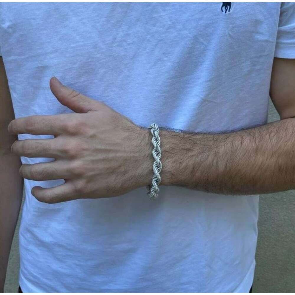 Mens Cuban Style Bracelet Hip Hop 925 Sterling Silver Lab Diamond Cluster Moissanite Cuban Chain Bracelet