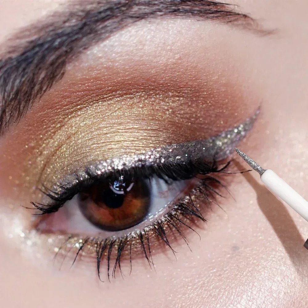 Shiny Silver Eyeliner Eyeshadow Waterproof Diamond Rose Gold Color Glitter Sequins Eyeliner Eye Shadow Makeup Beauty Cosmetics 240624