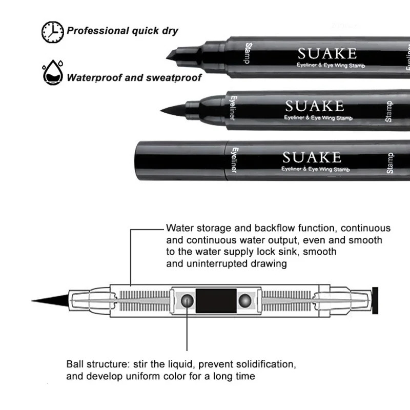 2 In1 Stamp Liquid Eyeliner Pencil Water Proof Fast Dry Double-ended Black Seal Eye Liner Pen Make Up for Women Cosmetics 240624