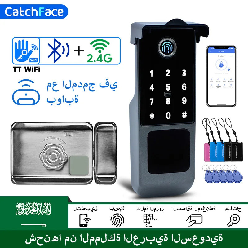 TTLock WIFI Version Built In Fingerprint Waterproof Outdoor Gate Passcode Rfid Card Keyless Smart Door Lock 240603