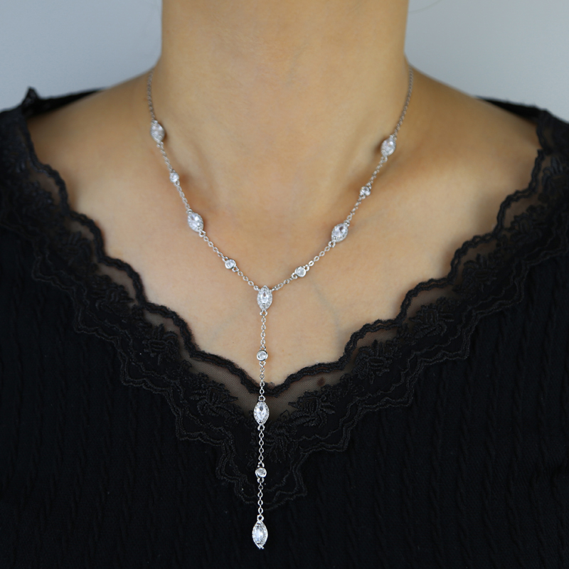 Sparking Bling 5A Cubic Zirconia CZ Marquise Eye Shaped Charm Long Y Lariat Sexy Women Chain Necklace