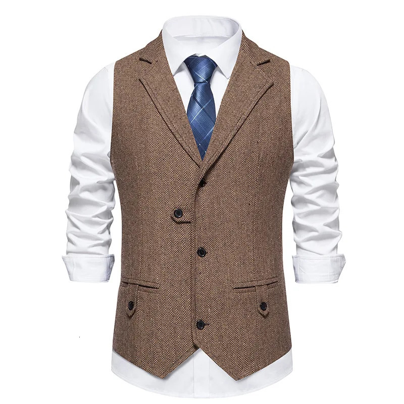 Suit Vest for Men Herringbone Tweed Suit Vest Business Formal Dress Vests Slim Fit Tailored Collar Waistcoat 240615
